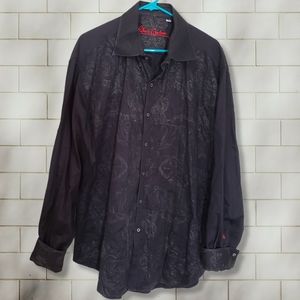 Robert Graham Black Paisley Print Long Sleeve Button Up Collared Shirt Size 2XL